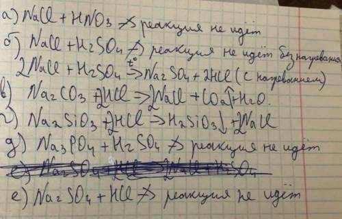 Напишите уравнения осуществимых реакций соли с кислотой, укажите, какие реакции не идут: 1) nacl+hno