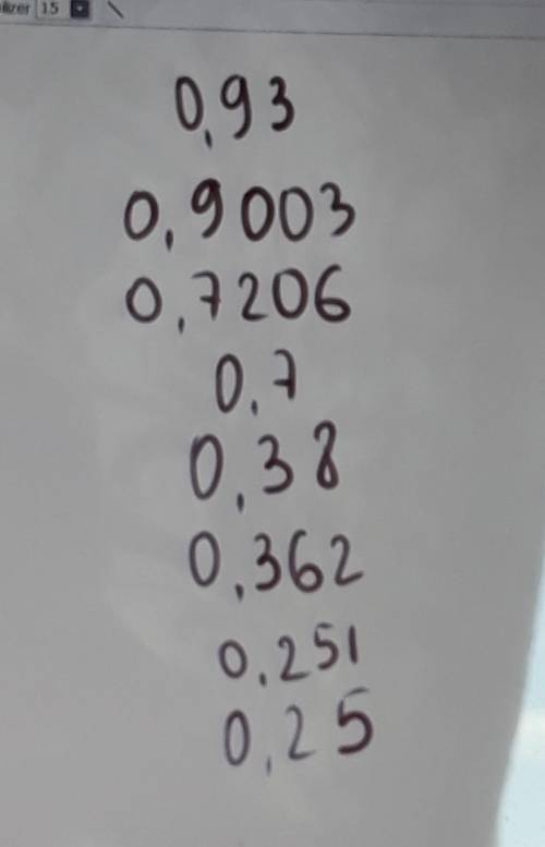 Расположи числа в порядке убывания (числа запиши друг за другом в строчку): 0,251;0,93;0,362;0,7;0,7