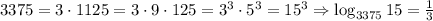 3375=3\cdot 1125=3\cdot 9\cdot 125=3^3\cdot 5^3=15^3\Rightarrow \log_{3375}15=\frac{1}{3}