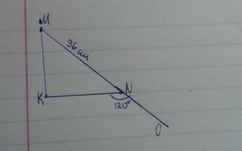В треугольнике MNK гипотенуза MN равна 36 см, а внешний угол при вершине N равен 120⁰. Найдите длину