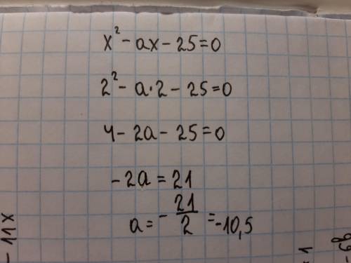 При якому значенні а число 2 є коренем рівняння х² - ах - 25 = 0.