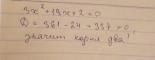 Определи число корней квадратного уравнения 3x^2+19x+2=0 . ​