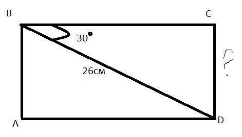 Диагональ BD прямоугольника ABCD со стороной BC образует угол 30 градусов Вычислите сторону CD если