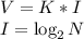 V = K * I\\I = \log_2N