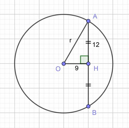 Найди радиус окружности, если расстояние от центра окружности до хорды равно 9, а длина хорды равна