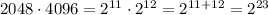 2048\cdot 4096 = 2^{11}\cdot 2^{12}=2^{11+12}=2^{23}