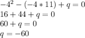 -4^{2} -(-4*11)+q=0\\16+44+q=0\\60+q=0\\q=-60