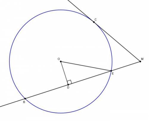 Дана окружность (O;OC). Из точки M, которая находится вне окружности, проведена секущая MB и касател
