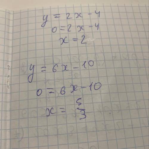 Вычислить координаты точки пересечения прямых y=2x-4 и y=6x-10