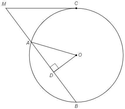 Дана окружность (O;OC). Из точки M, которая находится вне окружности, проведена секущая MB и касател