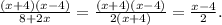 \frac{(x+4)(x-4)}{8+2x} =\frac{(x+4)(x-4)}{2(x+4)}=\frac{x-4}{2}.