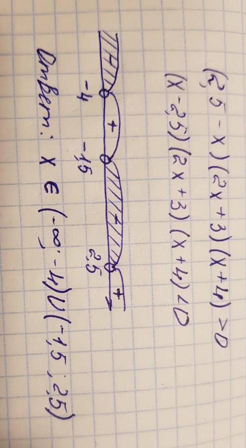 (2,5-x)(2x+3)(x+4)>0 решите уравнение