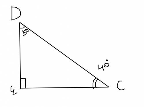 У прямоугольного треугольника DLC дана величина одного угла. Определи величины всех углов, если изве