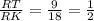 \frac{RT}{RK} = \frac{9}{18} = \frac{1}{2}