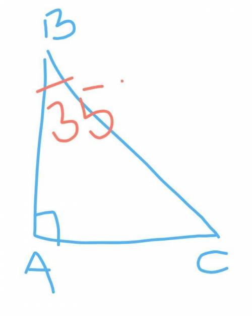 В треугольнике АВС угол A=90, угол B=35Сравни длины сторон АВ и АС.Укажите правильный вариант ответа