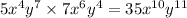 \\ 5 {x}^{4} {y}^{7 } \times 7 {x}^{6} {y}^{4} = 35 {x}^{10} {y}^{11}