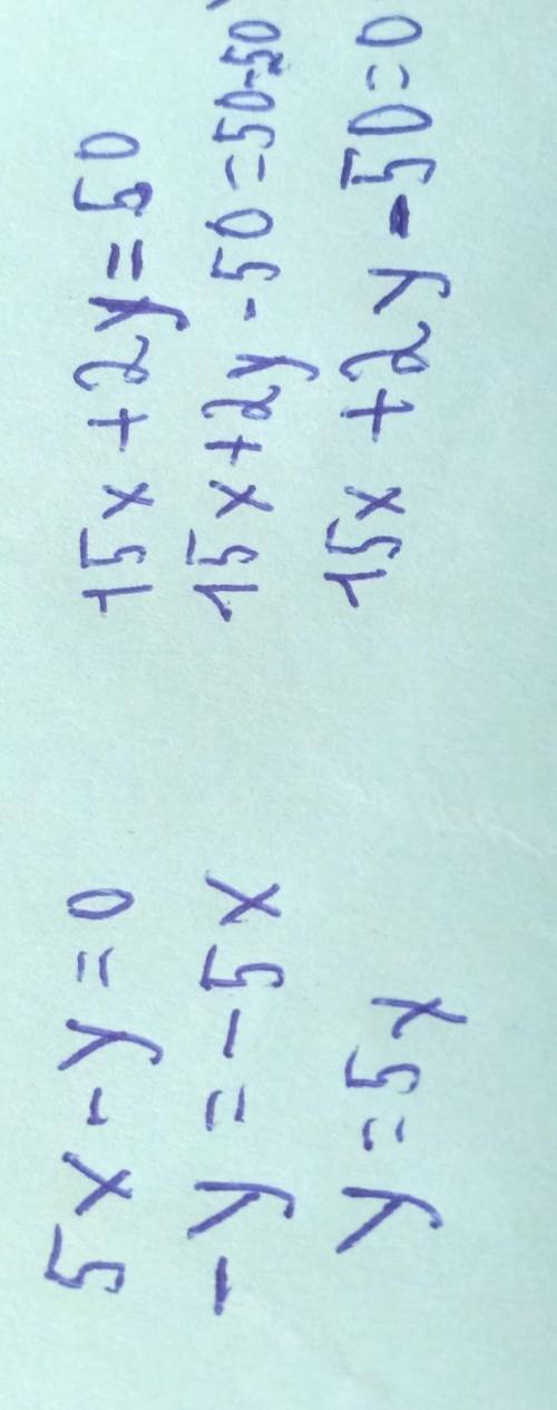 Решите методом подстановки 5x-y=0 15x+2y=50