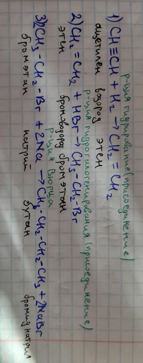 Осуществить превращения по схеме, назвать вещества, указать тип реакции С2Н2→ С2Н4 → С2Н5Br → С4Н10