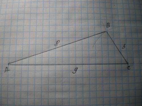 Постройте треугольник со сторонами a=3 см b =8 см и c=9 см Желательно с рисунком (￣ω￣;)