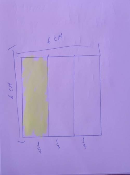 Начертит квадрат со стороной 6 см закрась 1/3 часть определи его площадь и периметр.