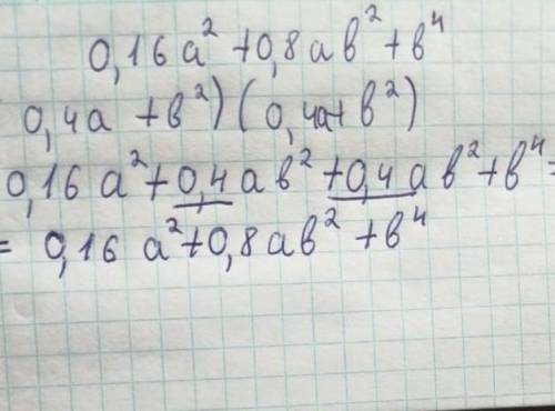 Разложите многочлен 0, 16a^2+0,8ab^2+b^4 на множители.