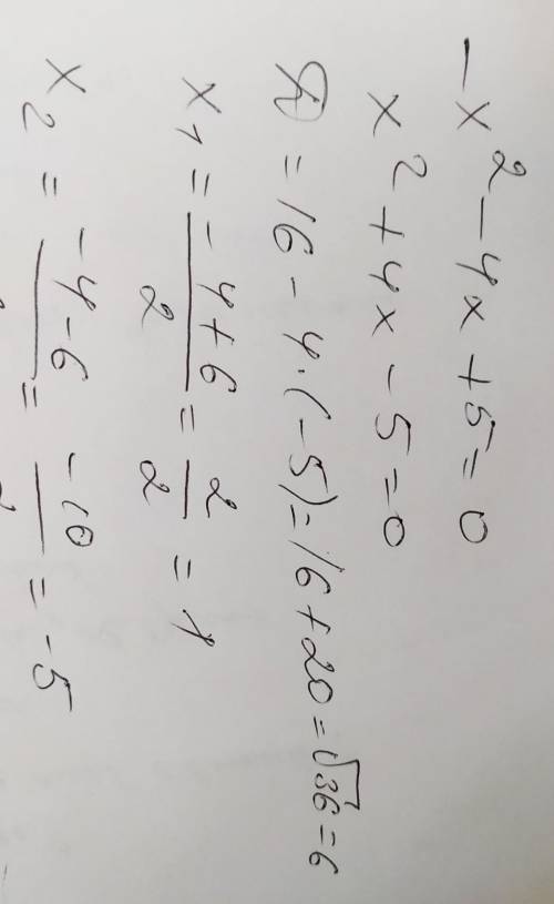 Розкладіть на квадратний тричлен:-x2-4x+5​