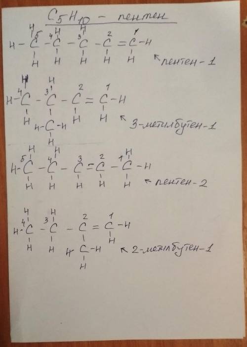 ,НЕ СЛОЖНО. 1)Запишите структурные формулы четырёх изомеров пентена, дайте им названия. 2)Перечислит