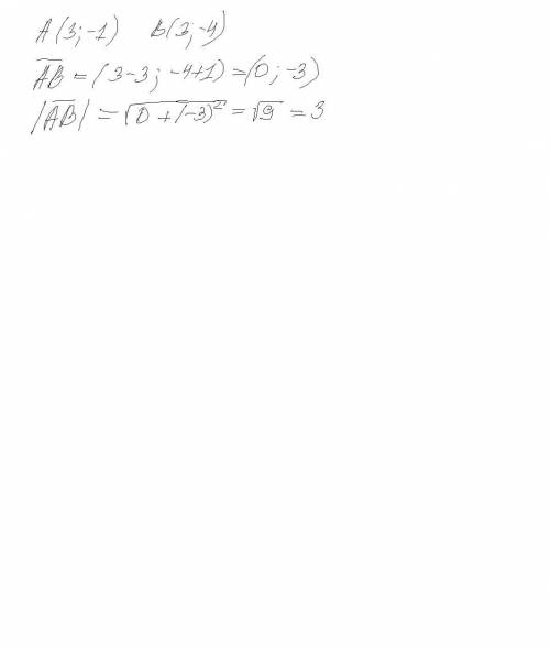 Знайдіть модуль вектора AB, якщо A(3;-1), B(3;-4)​