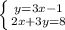 \left \{ {{y=3x-1} \atop {2x+3y=8}} \right.