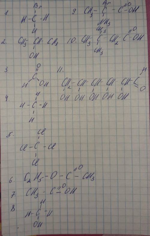 Составить структурные формулы: бромэтана, пропан -2 - ола, муравьиной кислоты, метана, тетрахлормета