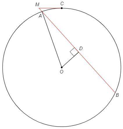 Дана окружность (O;OC). Из точки M, которая находится вне окружности, проведена секущая MB и касател