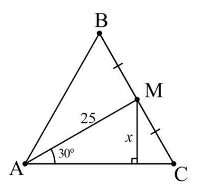 В равностороннем треугольнике проведена медиана АМ равная 25 см Найдите расстояние от точки М до сто