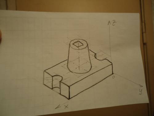 черчение. Можно сделать чертеж в изометрической проекции с осями (ОXYZ)