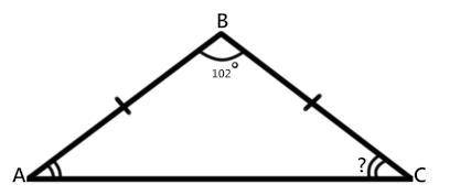 В треугольнике ABC известно что AB равно BC и Угол ABC равен 102 градусов Найдите угол BCA ответ дай