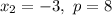 x_{2} = -3, \ p = 8