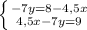 \left \{ {{-7y=8-4,5x} \atop {4,5x-7y=9}} \right.