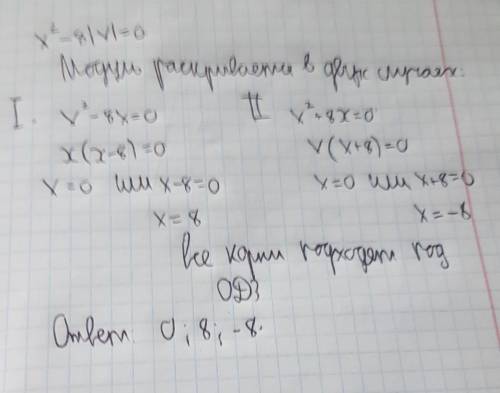 Решить уравнение х^2 -8 IxI=0