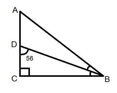 В прямоугольном треугольнике ABC (угол c = 90°) проведена биссектриса BD. НАйдите острые углы треуго