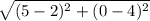 \sqrt{(5-2)^{2}+ (0-4)^{2} }