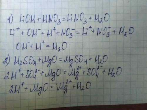 с химией:Составьте молекулярные, полные и сокращенные ионные уравнения следующих реакций:1. Li OH +