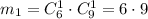 m_1 = C_6^1\cdot C_9^1 = 6\cdot 9