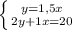 \left \{ {{y=1,5x} \atop {2y+1x=20}} \right.