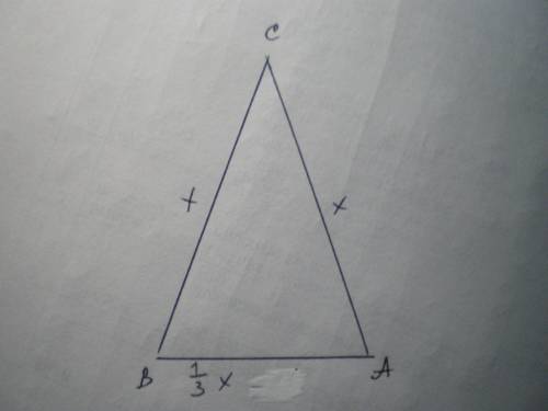 Дано, что ΔBAC — равнобедренный. Основание AB треугольника равно одна третья боковой стороны треугол