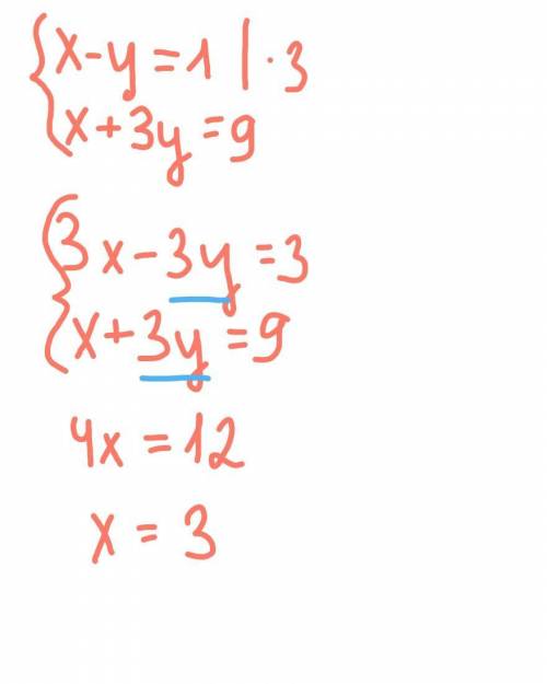 Система линейных уровнений x-y=1x+3y=9​