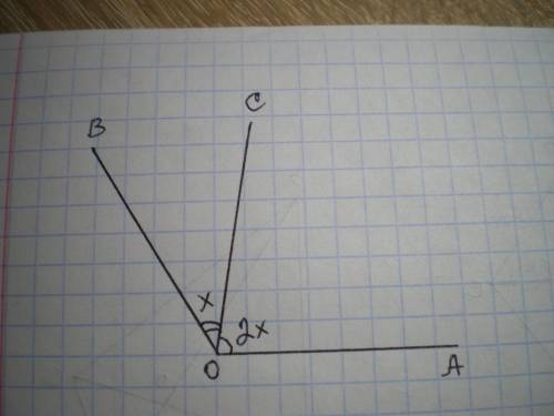 Луч ОС проходит между сторонами угла АОВ, причём угол АОС в 2 раза больше угла ВОС, АОВ = 120°. Найд