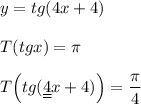 y=tg(4x+4)\\\\T(tgx)=\pi \\\\T\Big(tg(\underline {\underline {4}}x+4)\Big )=\dfrac{\pi}{4}