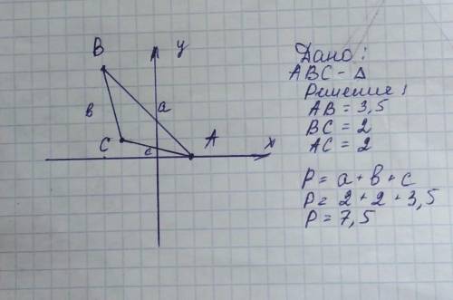 Даны три точки: А (2; 0), В (-3; 5) и С (-2; 1). Найдите периметр треугольника ABC.​