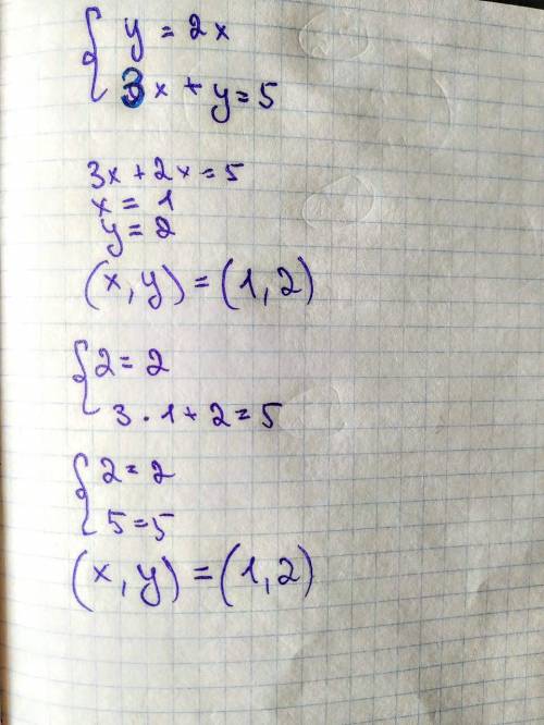 Решите графически систему уравнений: y = 2x 3x + y = 5