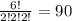 \frac{6!}{2!2!2!} = 90