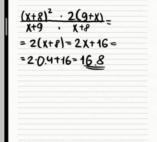 нужна Выполни умножение алгебраических дробей x2+16x+64x+9⋅18+2xx+8 и найди значение выражения при x